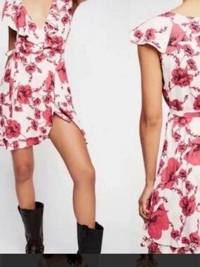 Free People White Dress with Red Rose Floral Print